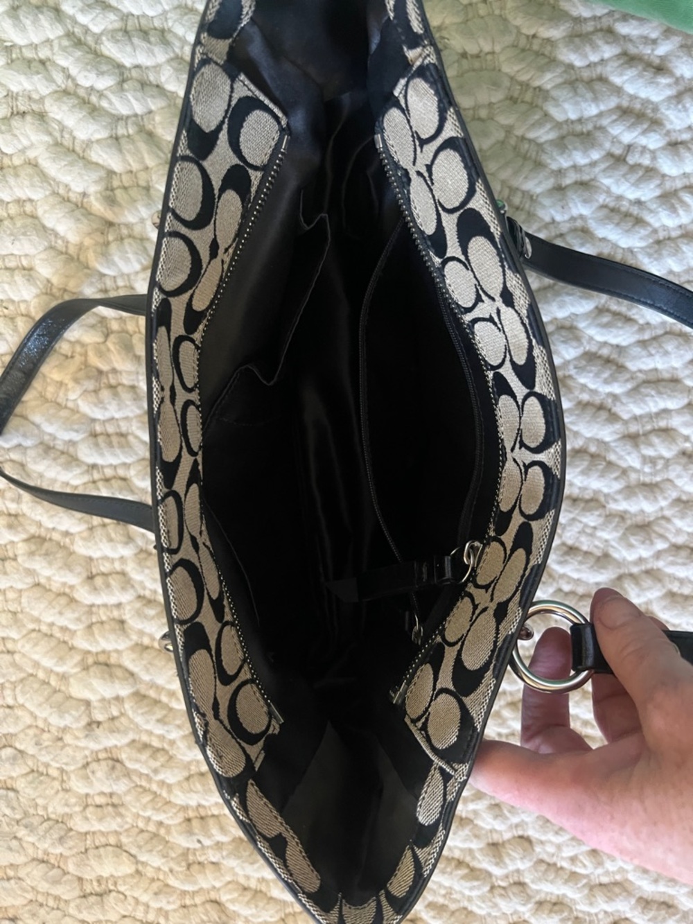Coach Black and Tan Signature Tote with Leather Trim - Picture 5 of 6